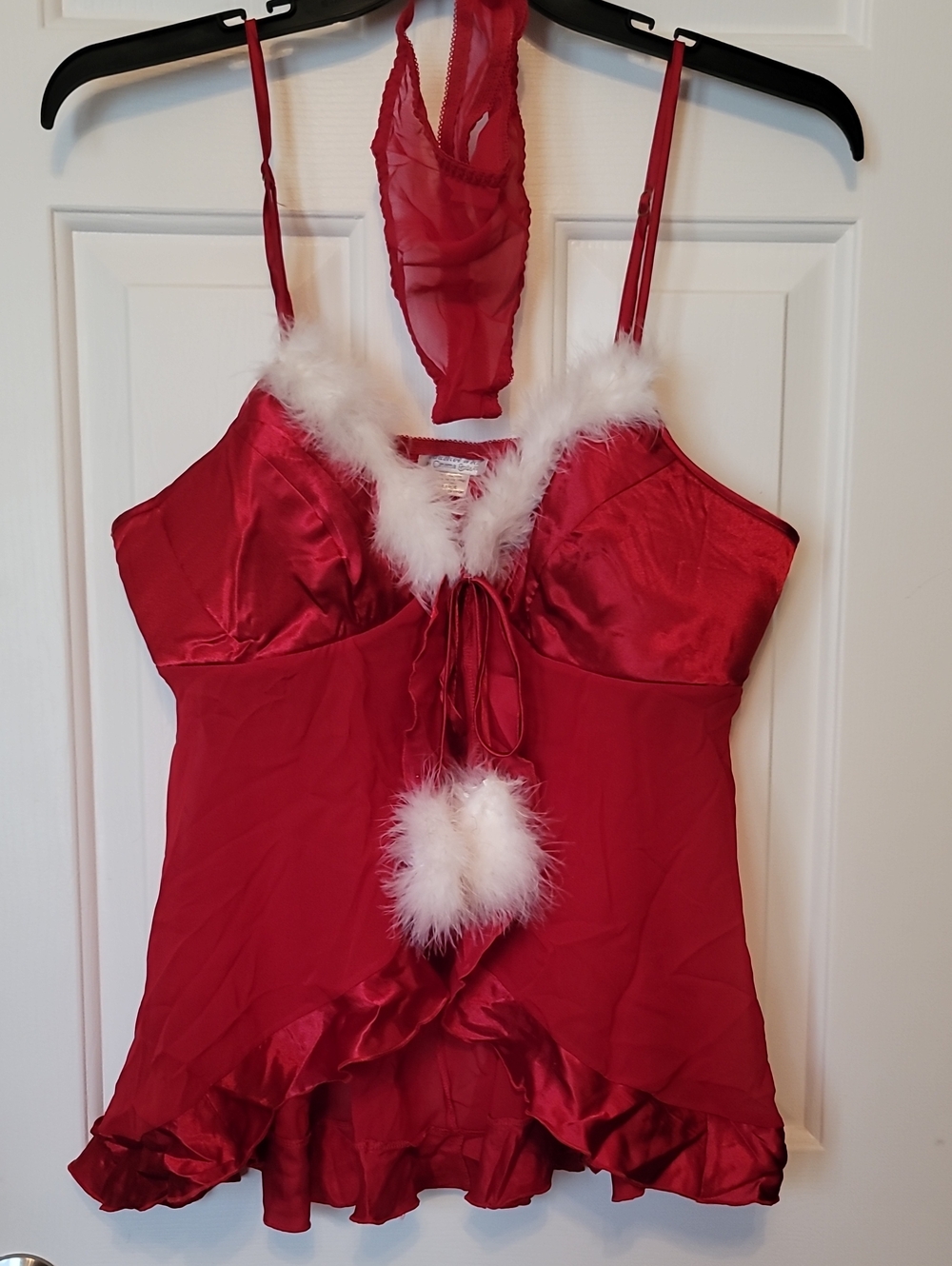 Red Satin & Feather Holiday Chemise Lingerie XL NWOT